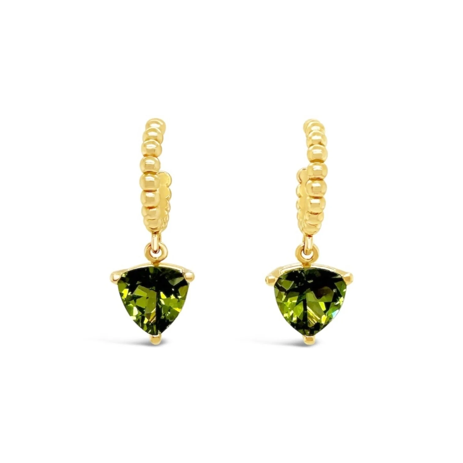 Beaded Hoop & Trillion Peridot Earrings