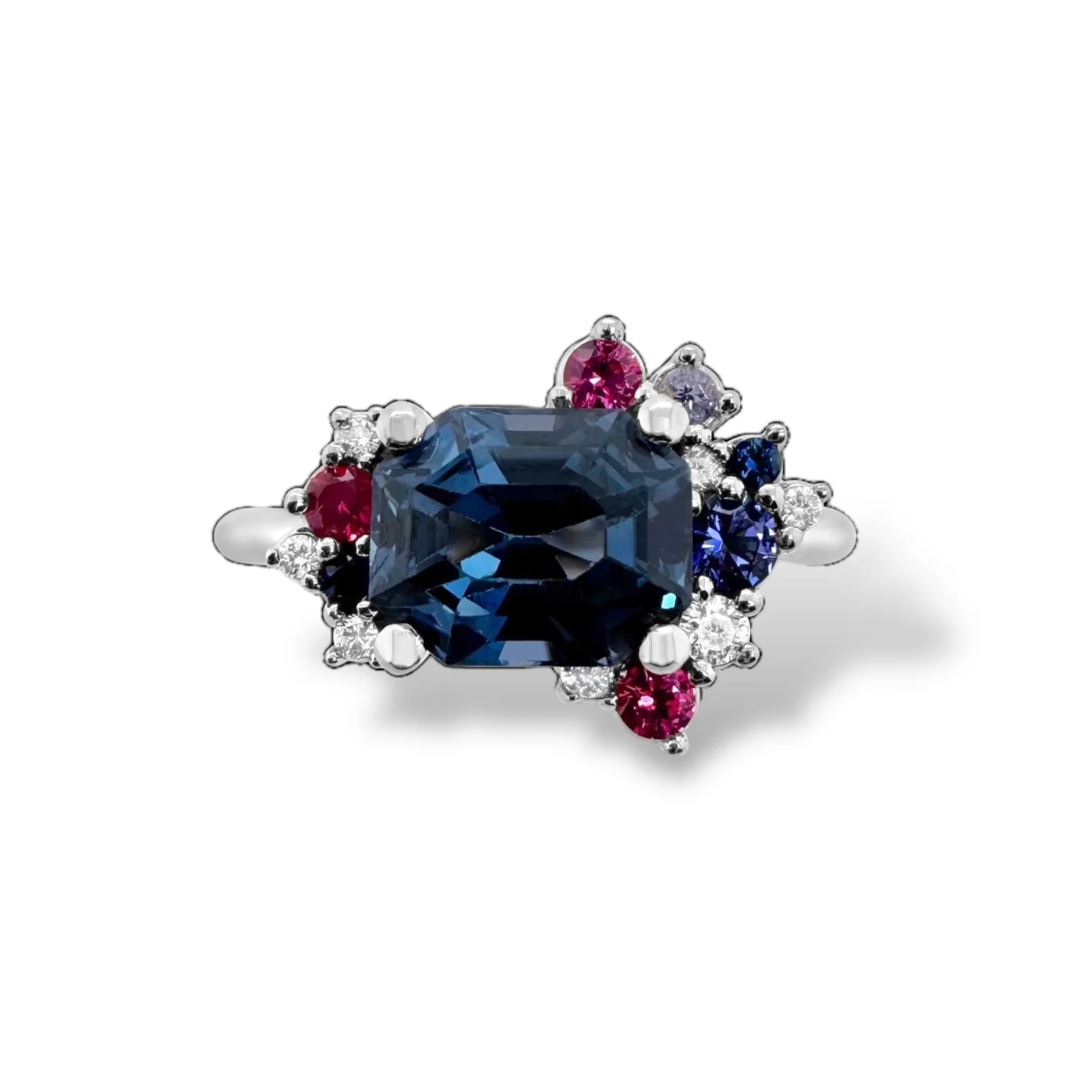 Blue Spinel, Sapphire, Tanzanite & Diamond Confetti Ring