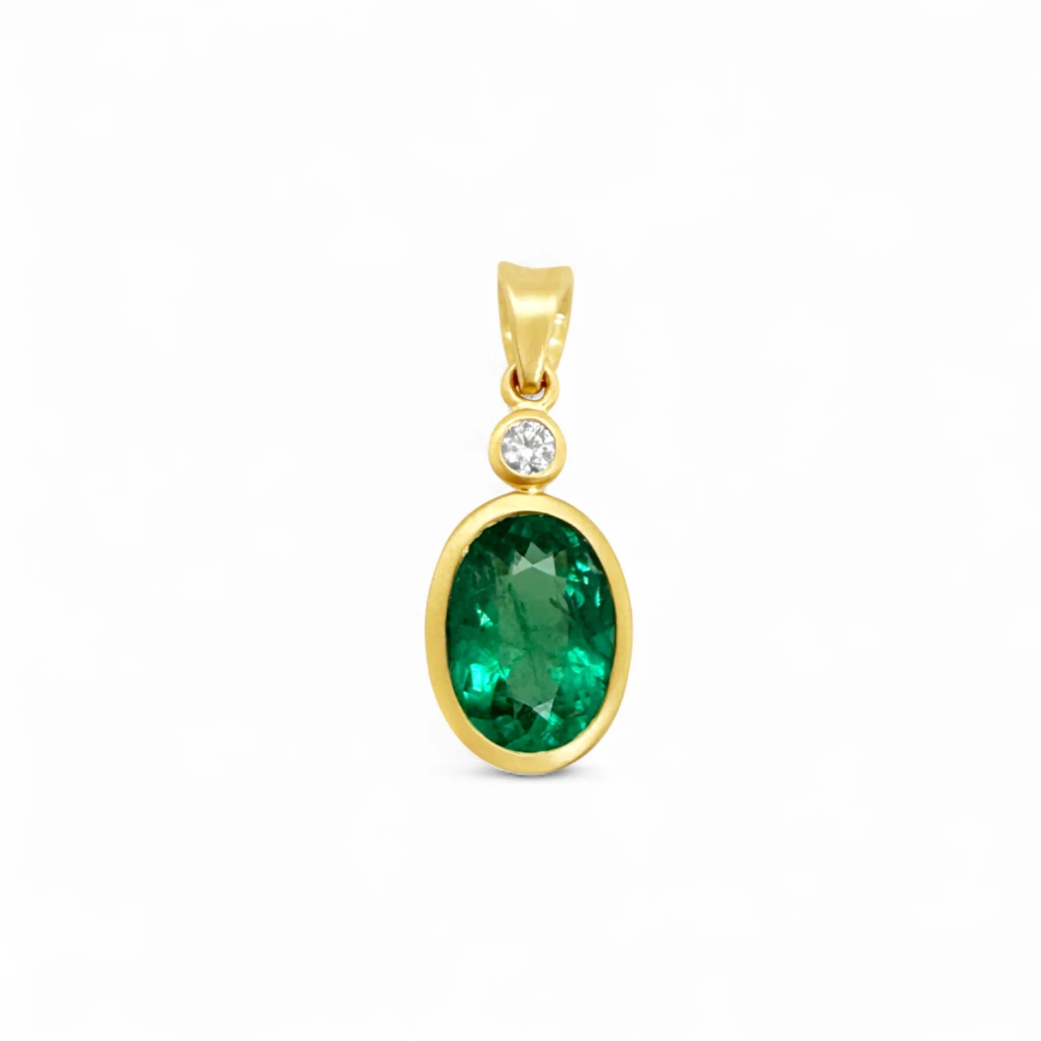 Brushed Gold Emerald & Diamond Pendant - Image 2