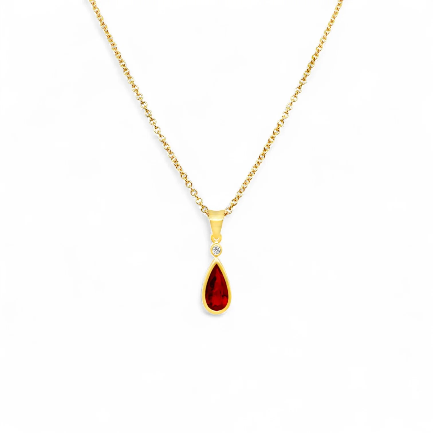 Brushed Gold Ruby & Diamond Pendant