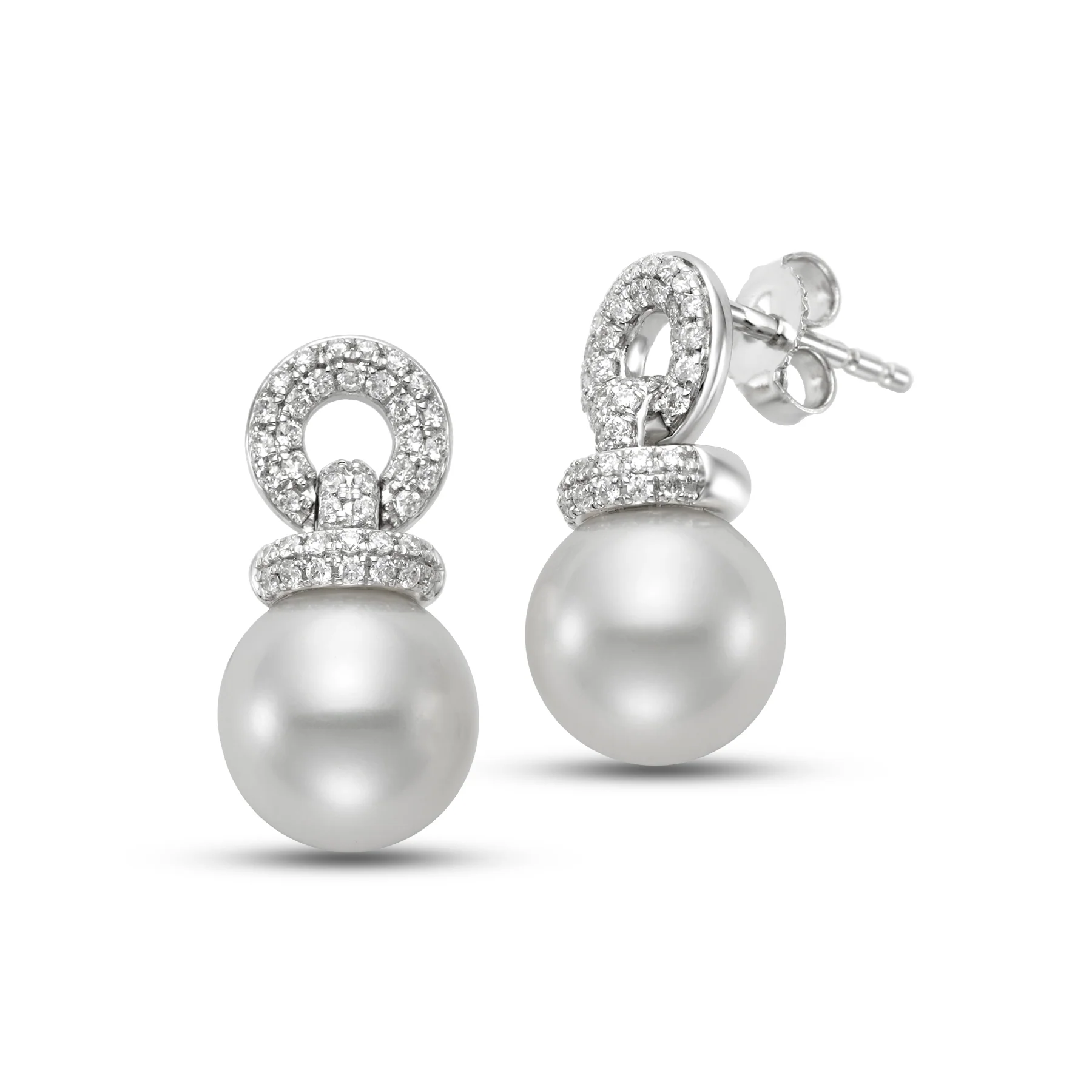 Diamond Doorknocker Freshwater Pearl Earrings - Image 2