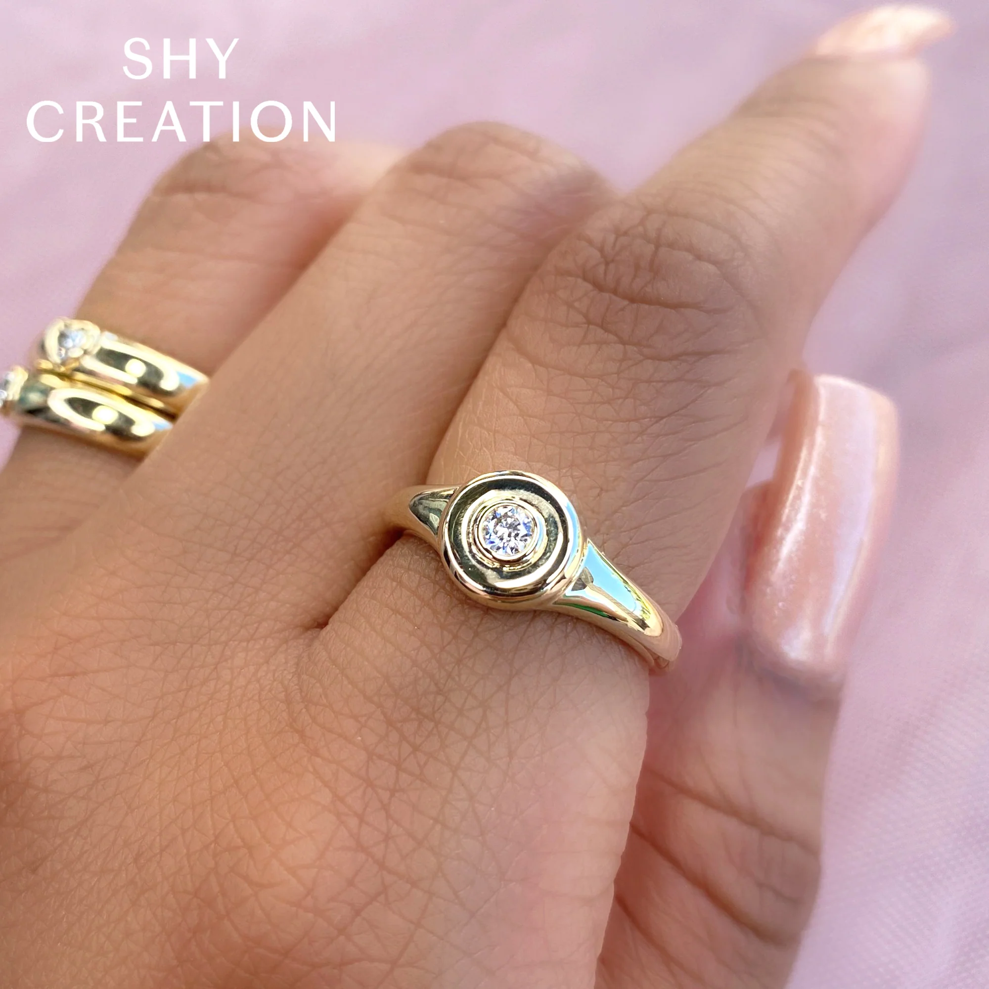 Diamond Mini Bezel Signet Ring - Image 2