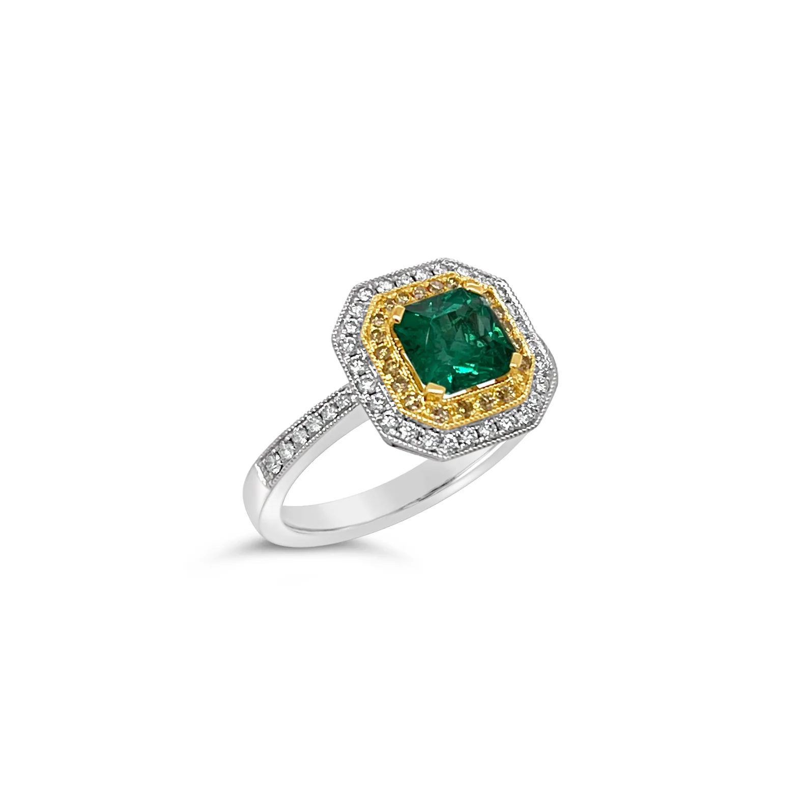 Emerald & Diamond Double Halo Ring - Image 2