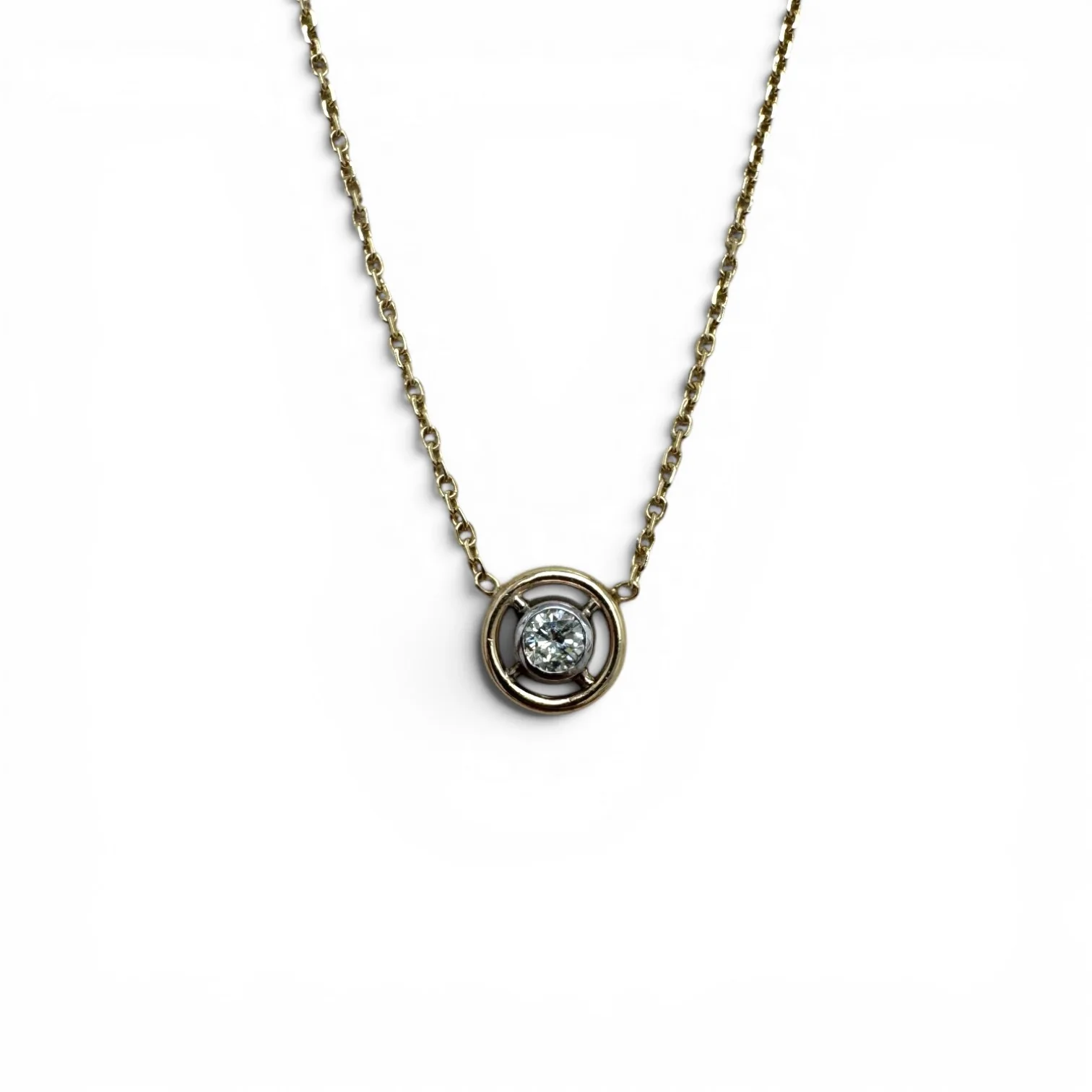 Estate 14k & Platinum Diamond Circle Solitaire Necklace