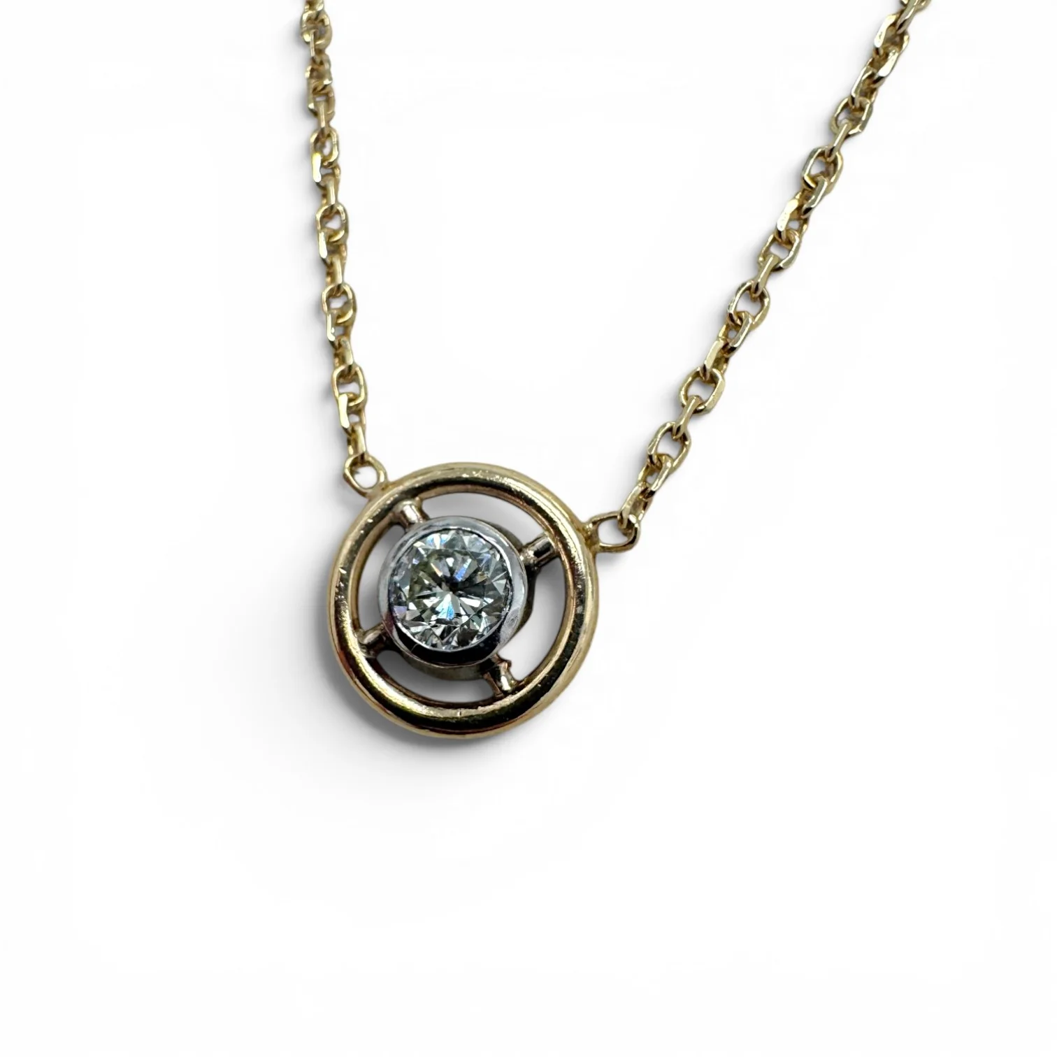 Estate 14k & Platinum Diamond Circle Solitaire Necklace - Image 2