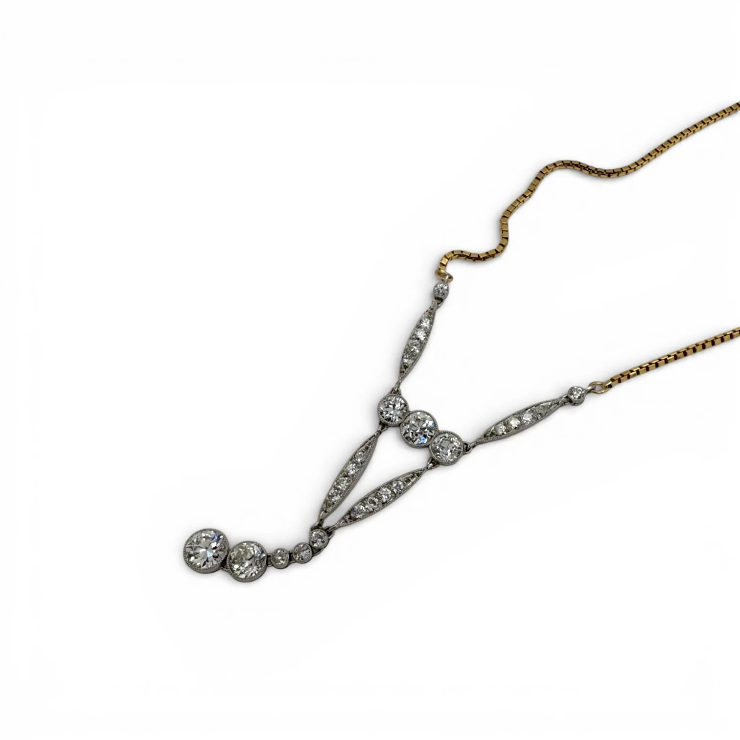 Estate Platinum & 14k Diamond Necklace - Image 2