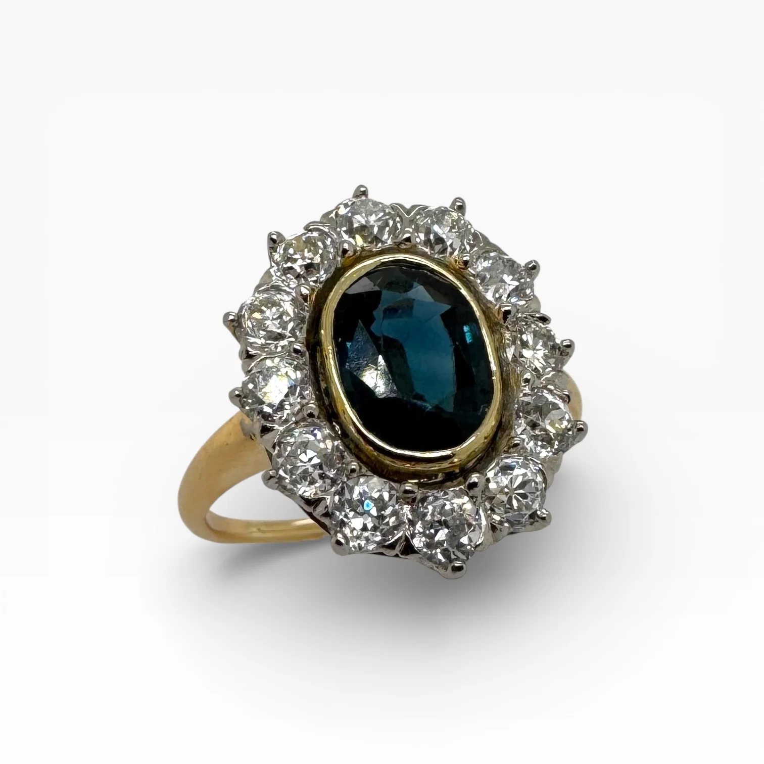 Estate Teal Sapphire & Old European-cut Diamond Ring - Image 4