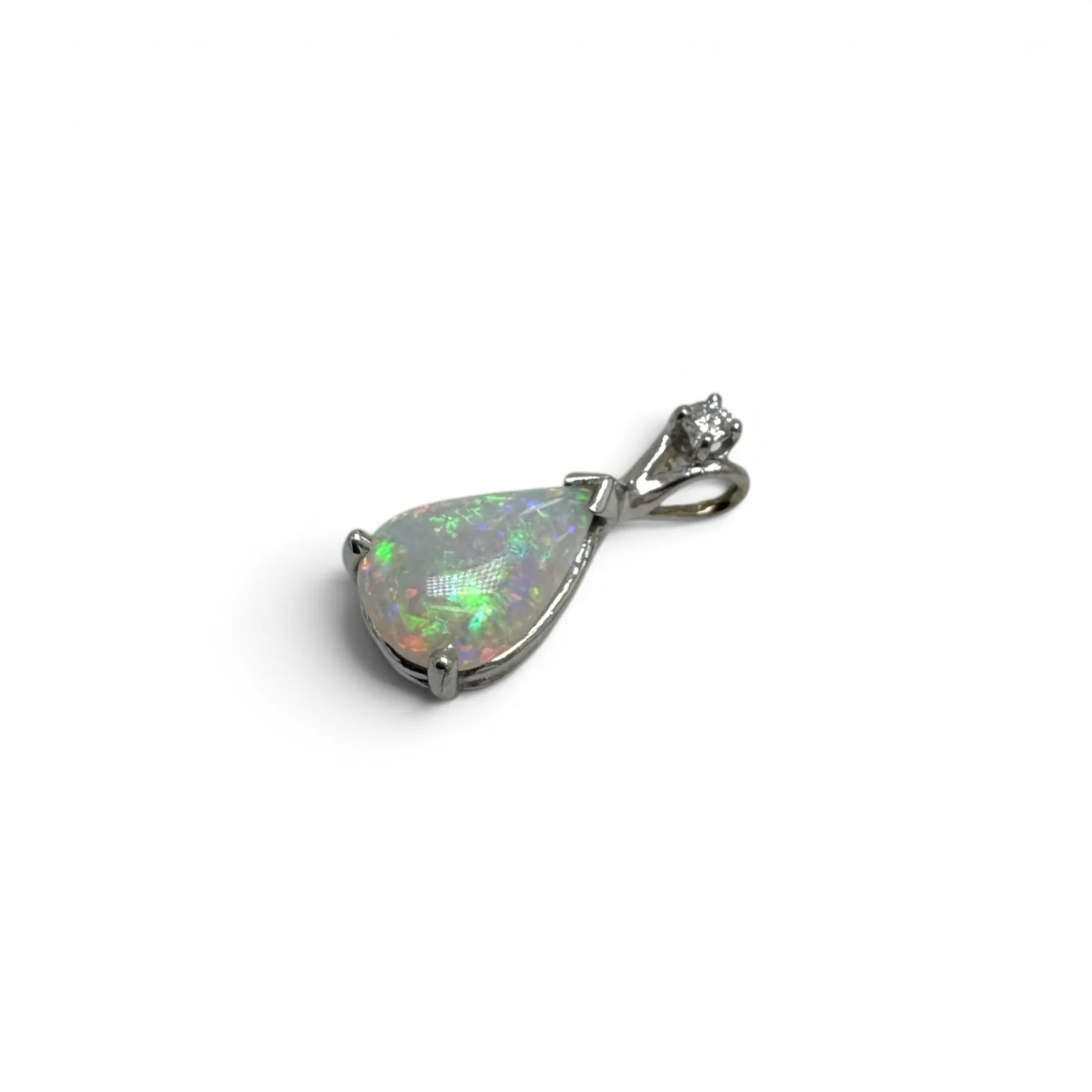 Estate White Opal & Diamond Pendant - Image 2