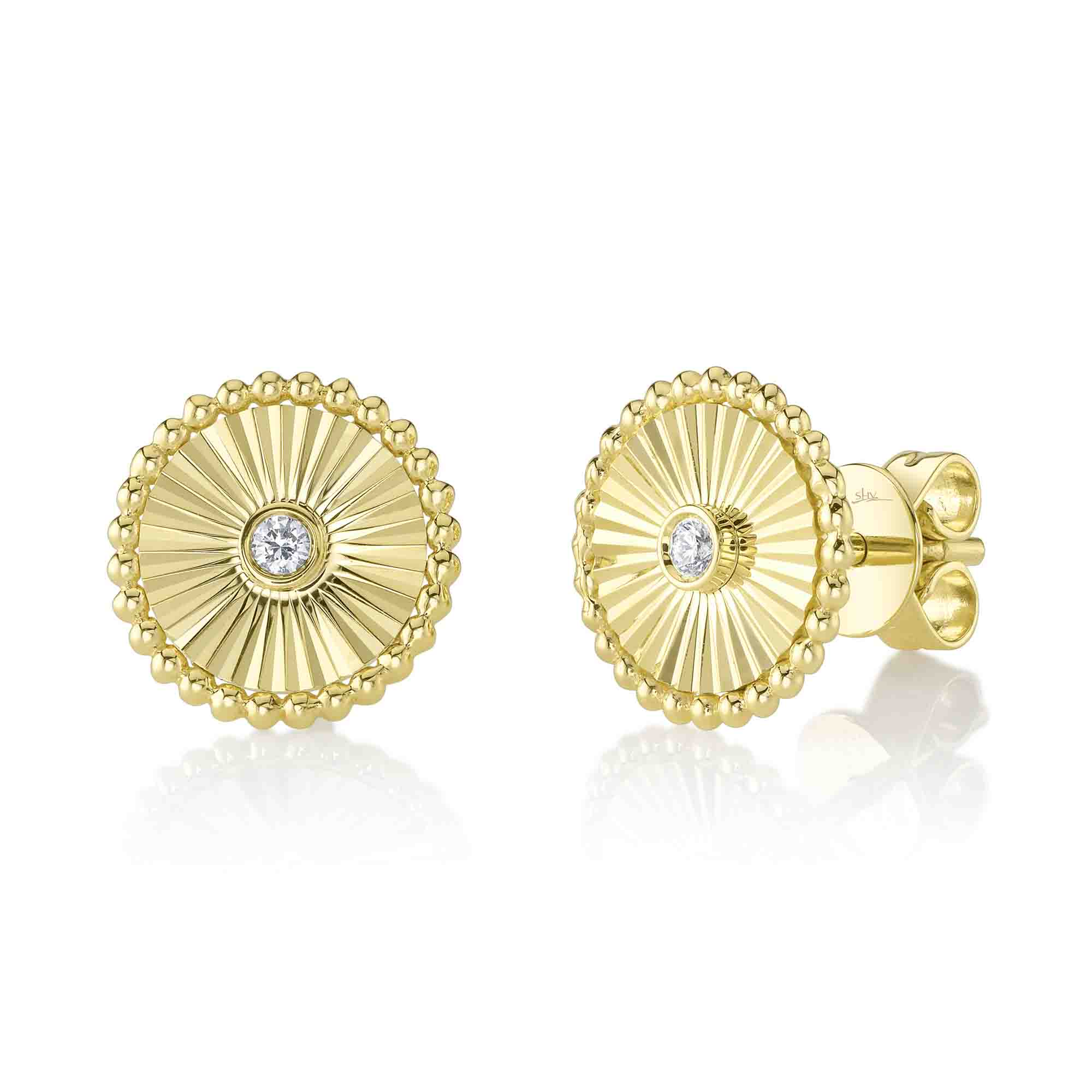 Fluted Circle Diamond Stud Earrings