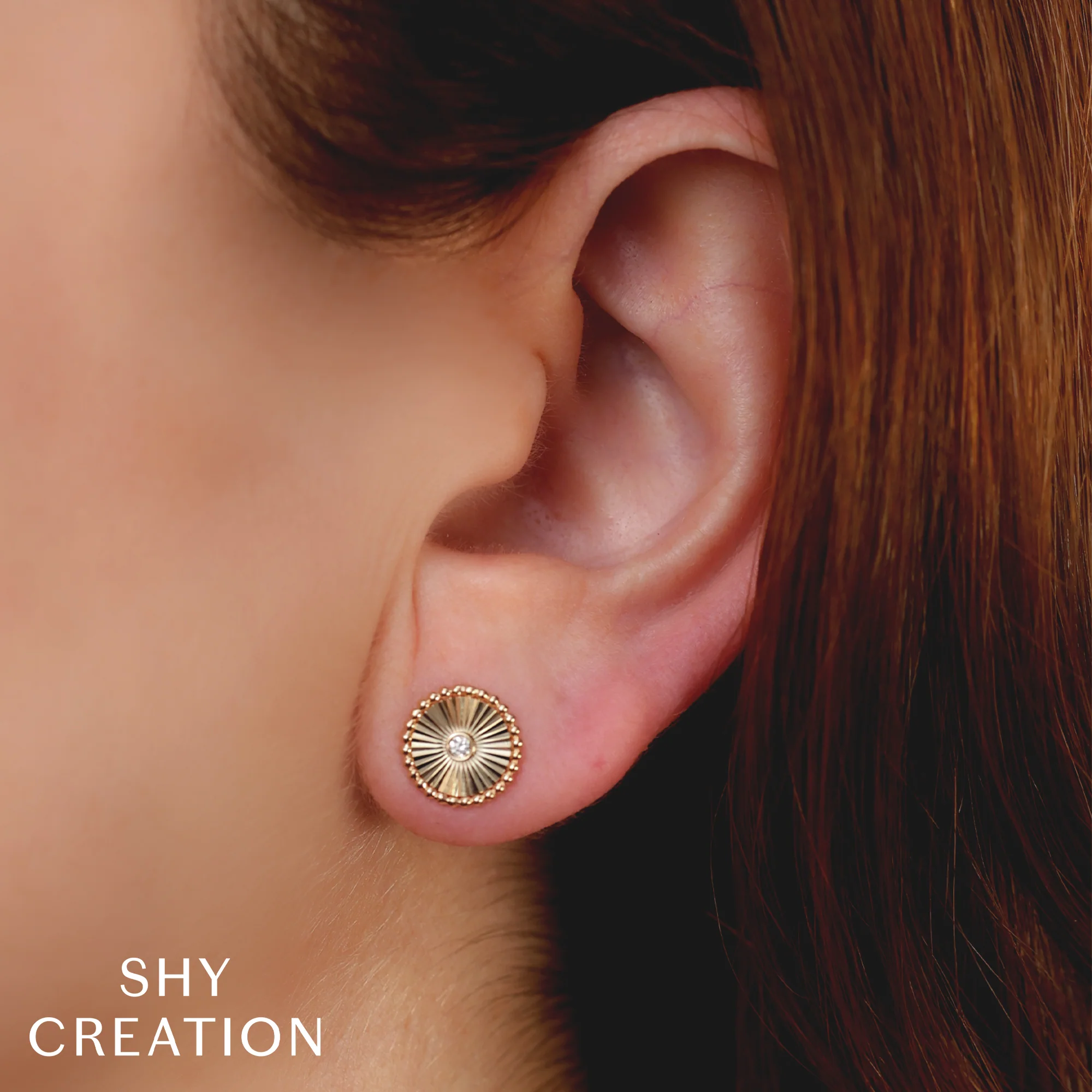 Fluted Circle Diamond Stud Earrings - Image 2