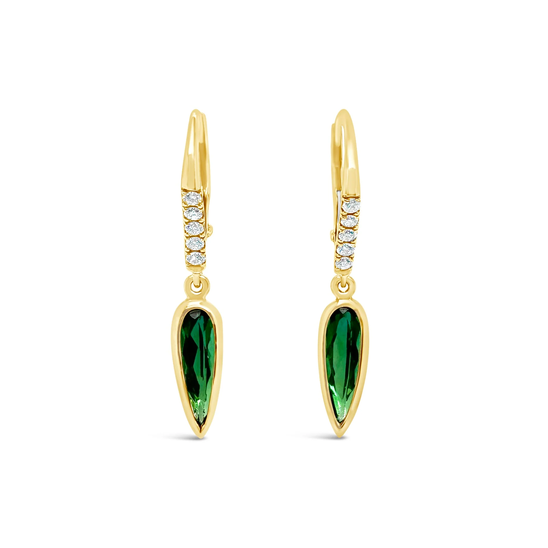 Green Tourmaline & Diamond Spike Drop Earrings
