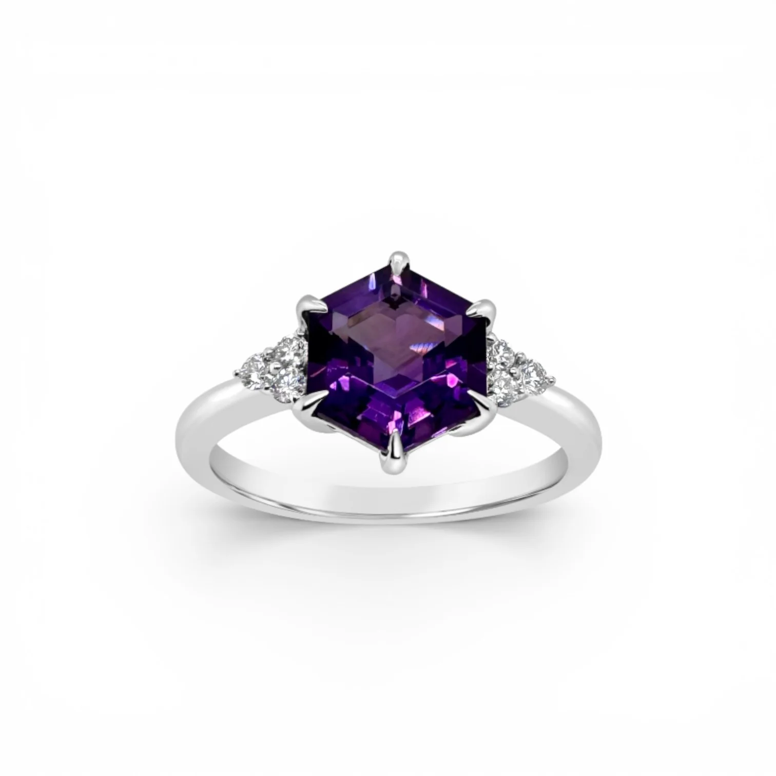 Hexagon Amethyst & Diamond Ring