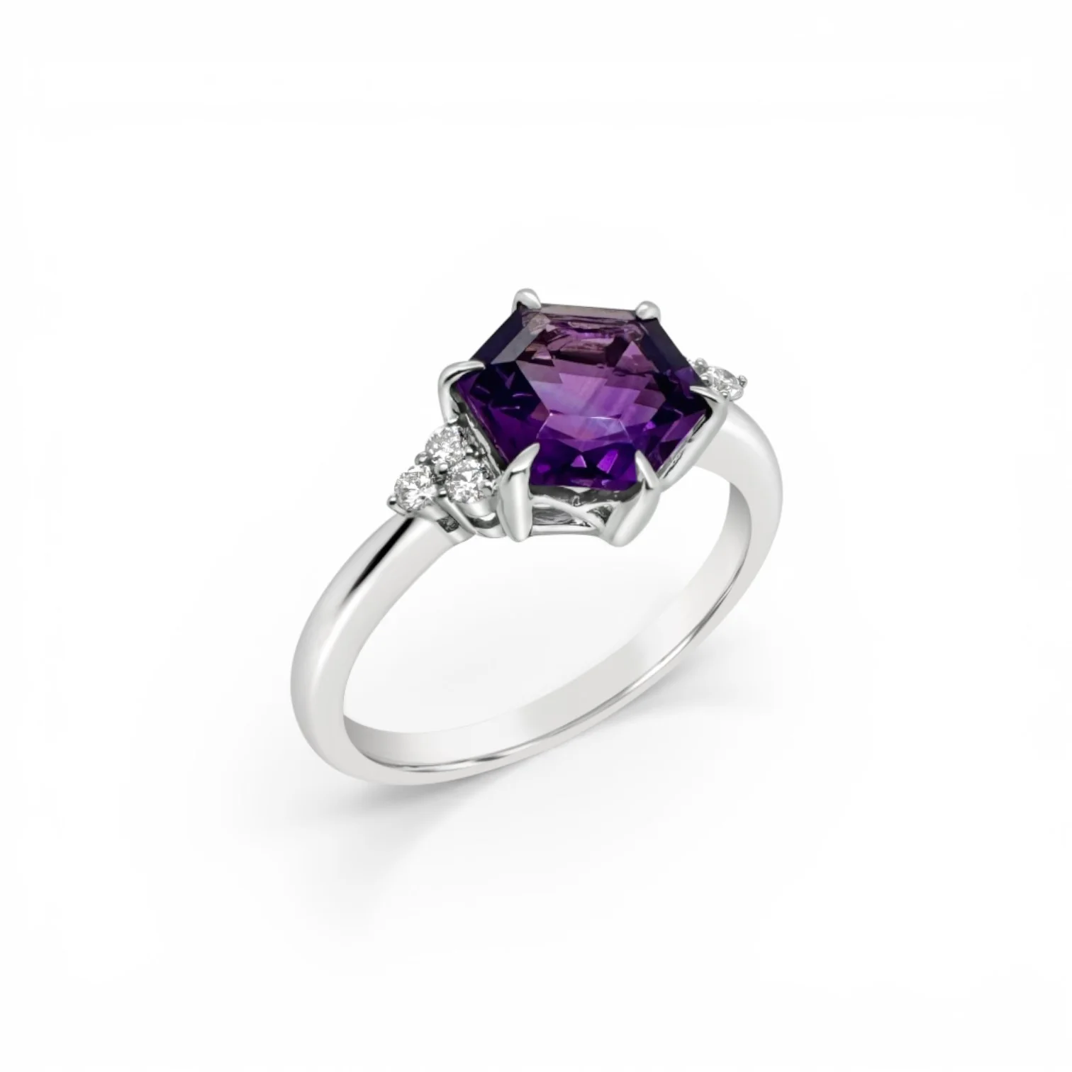 Hexagon Amethyst & Diamond Ring - Image 2
