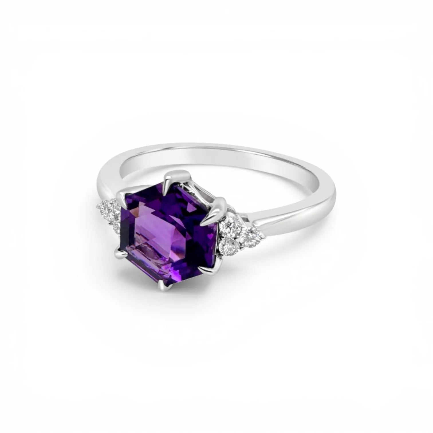 Hexagon Amethyst & Diamond Ring - Image 3