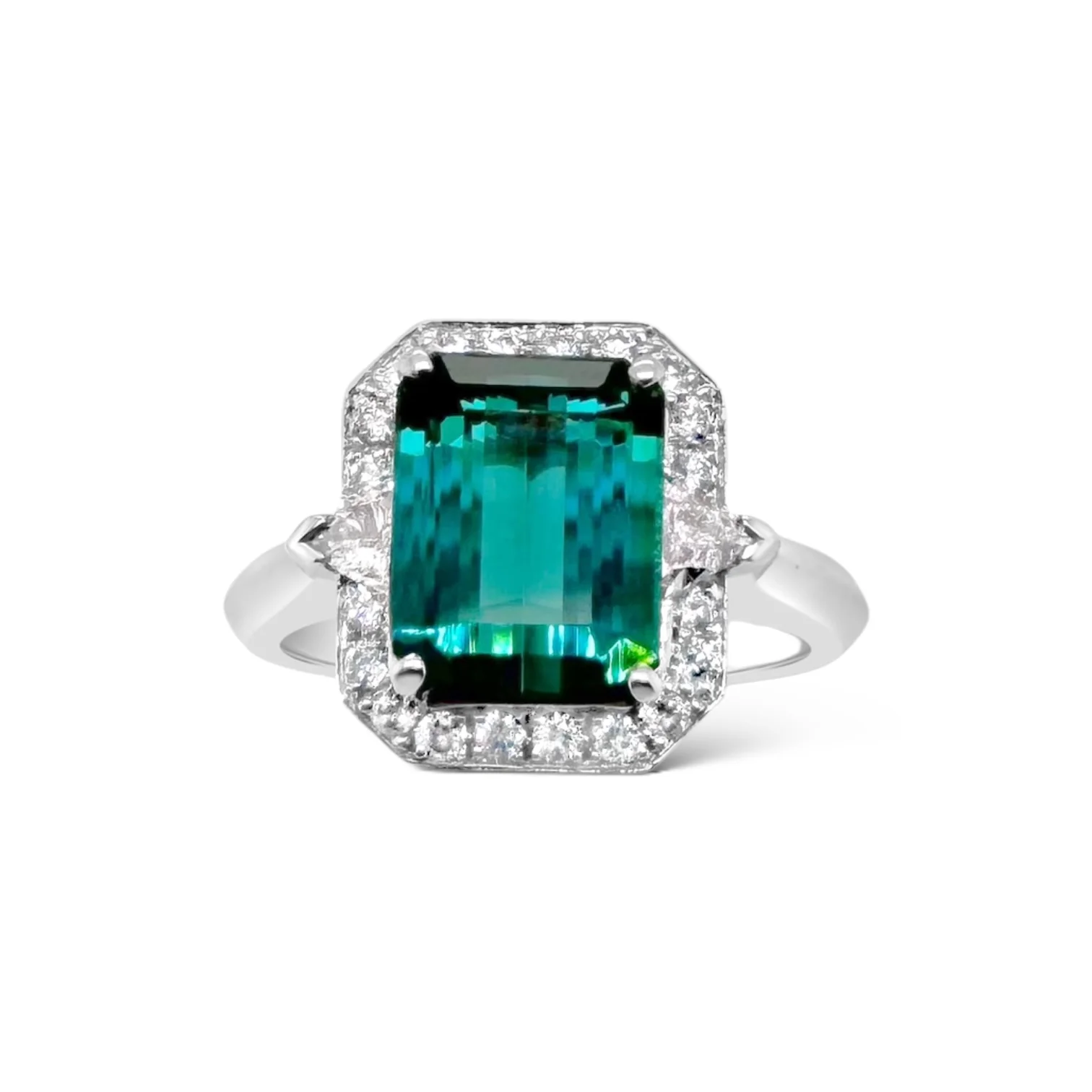 Indicolite Tourmaline & Diamond Deco Ring