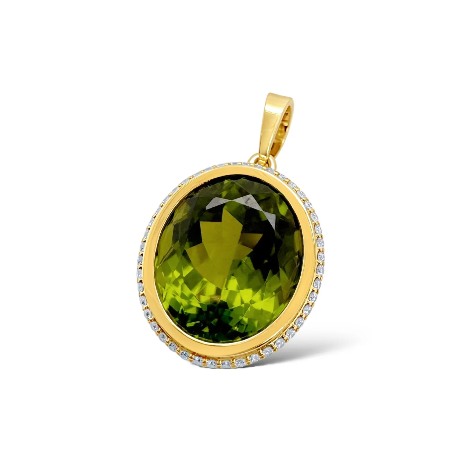 Large Oval Peridot & Diamond Bezel Pendant - Image 2