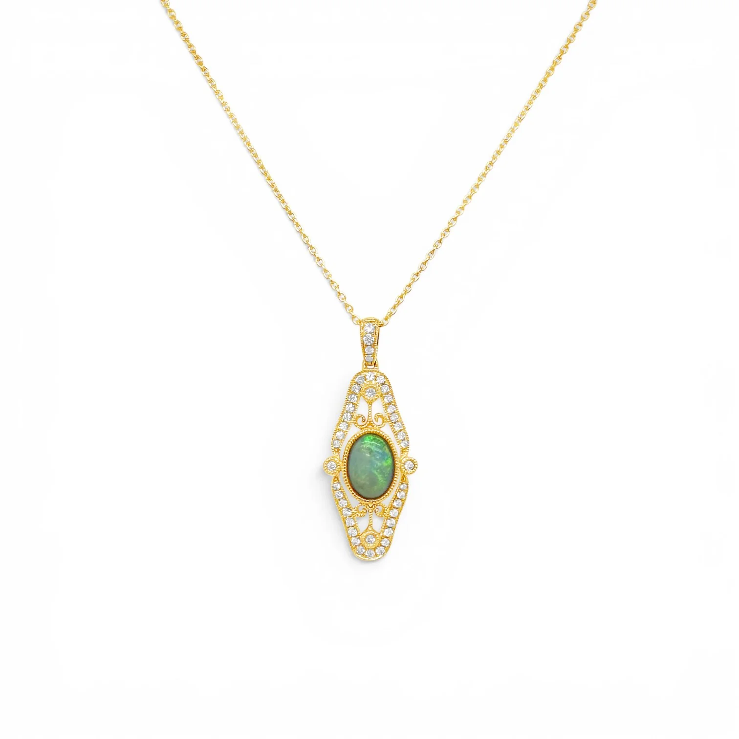 Oval Australian Opal & Diamond Pendant - Image 2