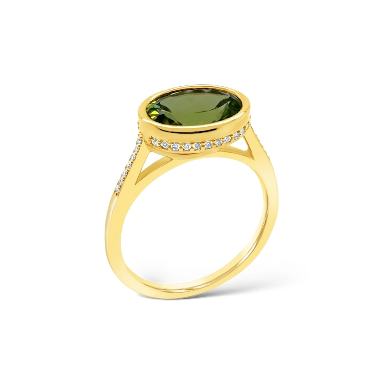 Peridot & Diamond Bezel Ring - Image 2