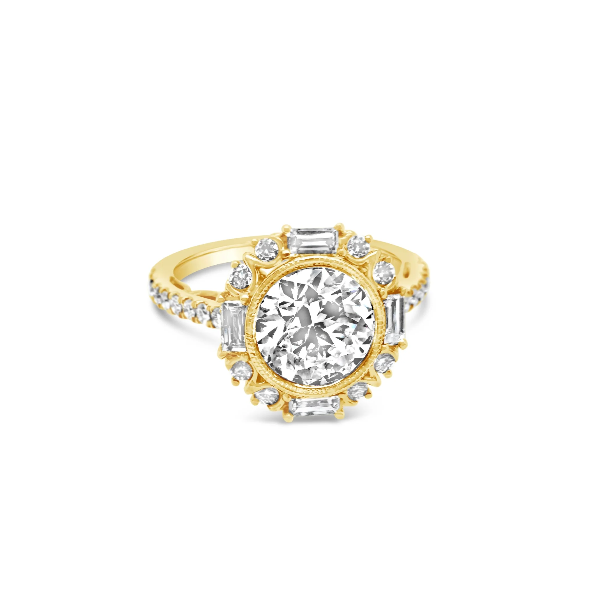Round & Baguette Halo Diamond Engagement Ring - Image 3