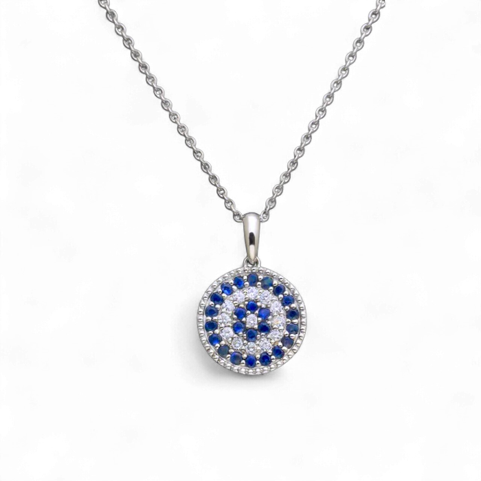 Sapphire & Diamond Pavé Disc Pendant Necklace