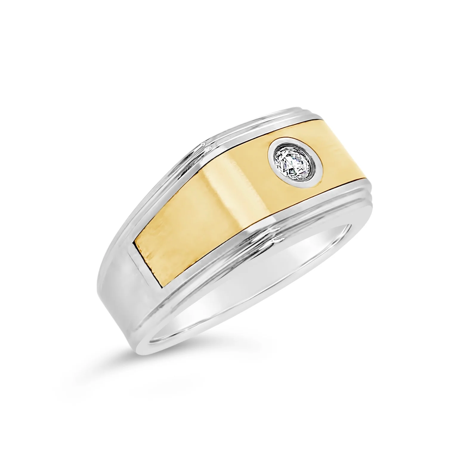 Stainless Steel & Yellow Gold Diamond Ring - Image 3