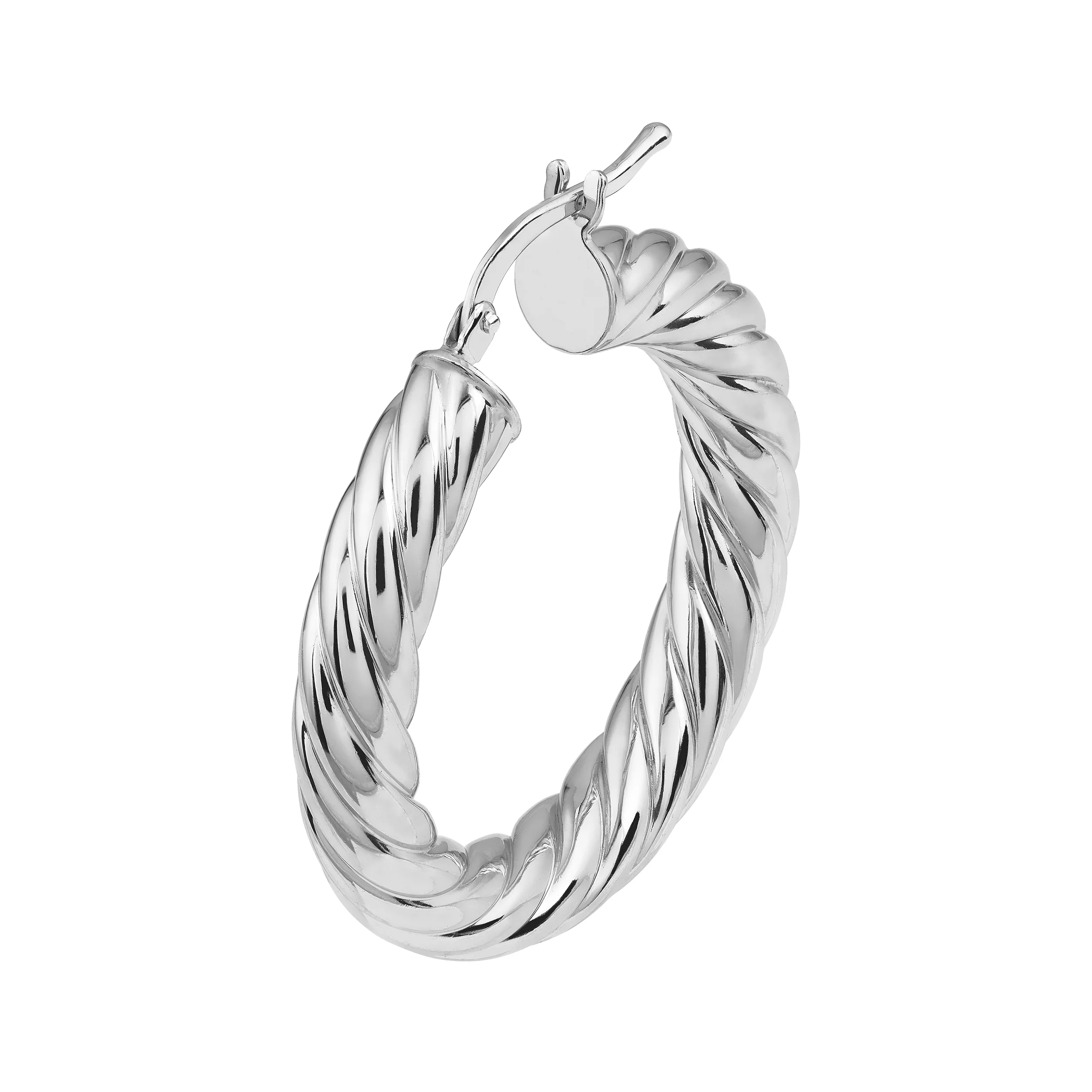 Sterling Silver Twisted Tube 20mm Hoop Earrings - Image 2