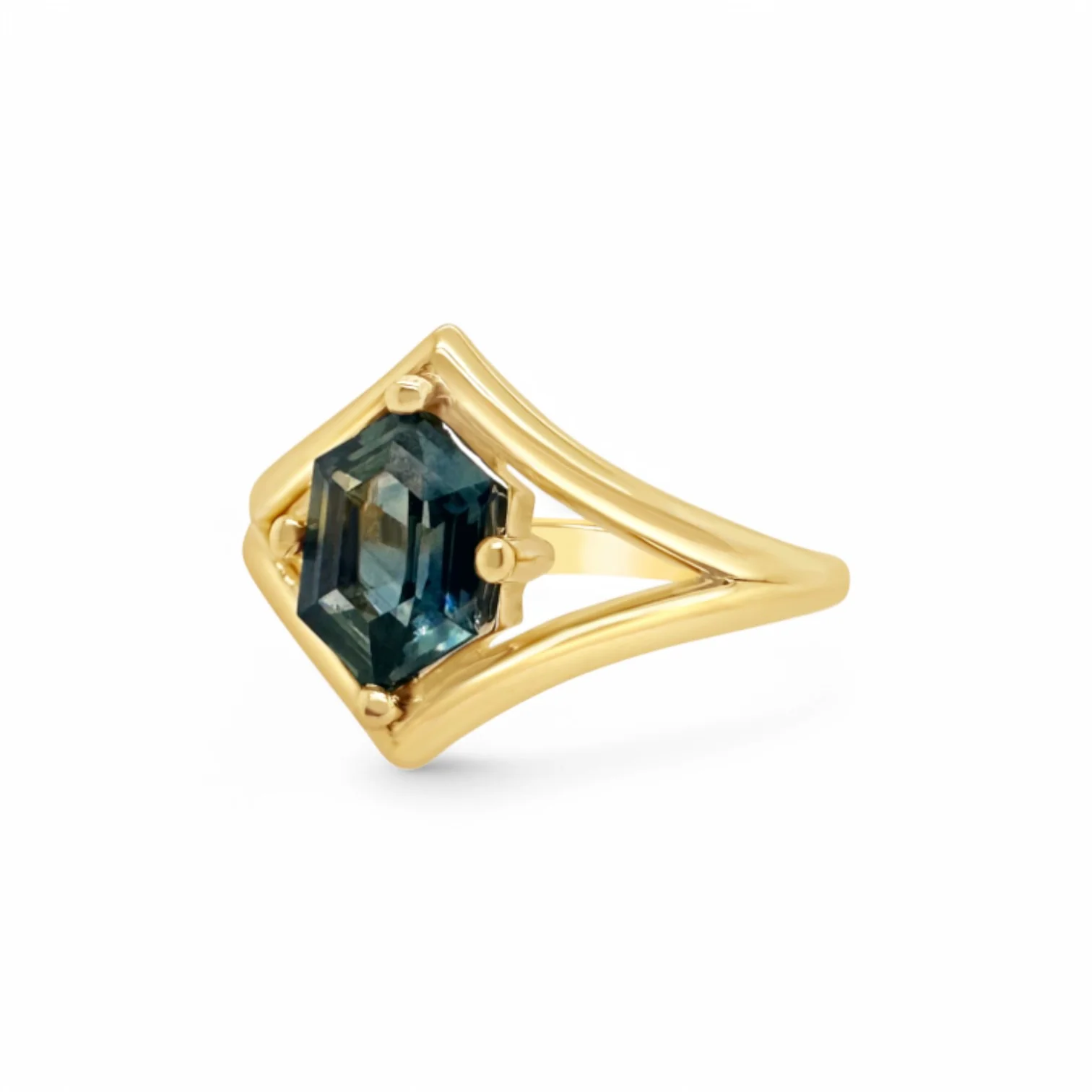 Tri-Color Hexagon Sapphire Chevron Ring - Image 2
